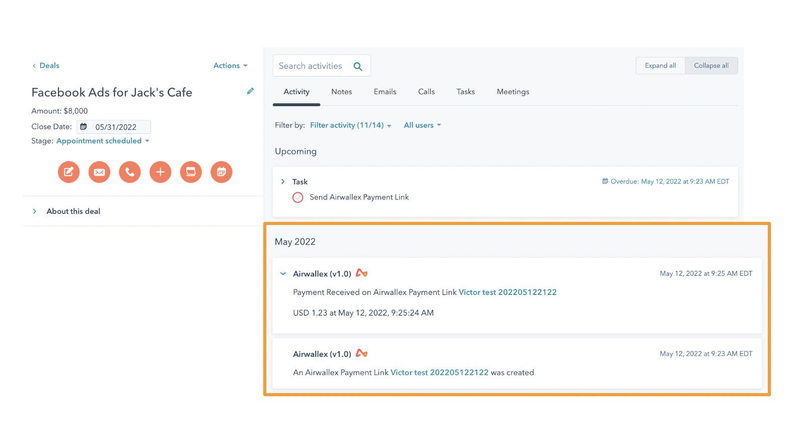 Sync Payment Activity directly to the Deal